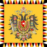Αυτοκρατορική σημαία της Αυστριακής Αυτοκρατορίας με το μεσαίο εθνόσημο (χρησιμοποιείτο μέχρι το 1915 για την Αυστροουγγαρία))