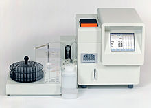 Flame photometer FP8800 for simultaneous determination of up to 4 alkali and alkali earth element concentrations in aqueous samples. Courtesy of A.KRUSS Optronic Auto Flapho FP8800.jpg