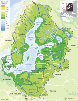 Itämeren valuma-alue, eli alue, jolta Itämereen valuu vettä.