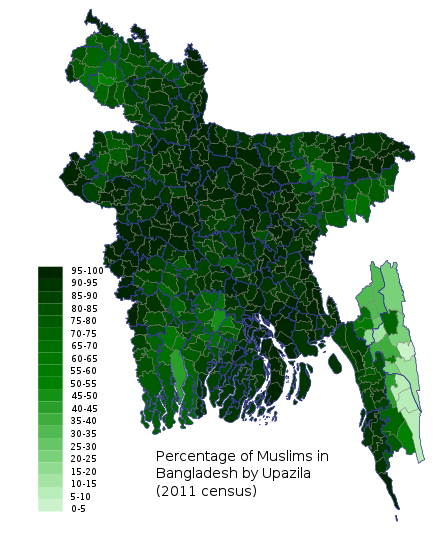 Map of percentage of Bangladeshi Muslims by Upazila or Sub-district (2011)