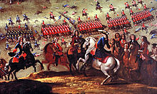 The Franco-Spanish army led by the Duke of Berwick defeated decisively the Alliance forces of Portugal, England, and the Dutch Republic at the Battle of Almansa. Batalladealmansa.jpg