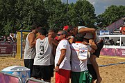 Deutsch: Beachhandball bei den Olympischen Jugendspielen 2018; Tag 7, 13. Oktober 2018; Jungen, Finale – Portugal-Spanien 1:2 English: Beach handball at the 2018 Summer Youth Olympics at 13 October 2018 – Boys Gold Medal Match – Portugal-Spain 1:2