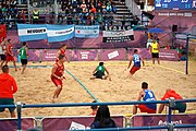 Deutsch: Beachhandball bei den Olympischen Jugendspielen 2018; Tag 5, 10. November 2018; Jungen, Hauptrunde - Ungarn-Portugal 0:2 English: Beach handball at the 2018 Summer Youth Olympics at 11 October 2018 – Boys Main Round – Hungary-Portugal 0:2