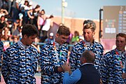 Deutsch: Beachhandball bei den Olympischen Jugendspielen 2018 in Buenos Aires; Tag 7, 13. Oktober 2018; Medaillenzeremonie Jungs - Gold: Spanien, Silber: Portugal, Bronze: Argentinien English: Beach handball at the 2018 Summer Youth Olympics in Buenos Aires at 13 October 2018 – Medal Ceremony Boys - Gold: Spain, Silver: Portugal, Bronze: Argentina Español: Handball de playa en los Juegos Olimpicos de la Juventud Buenos Aires 2018 en 13 de octubre de 2018 – Medalla Ceremonia para niños - Oro: España, Plata: Portugal, Bronce: Argentina