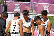 Deutsch: Beachhandball bei den Olympischen Jugendspielen 2018; Tag 3, 9. Oktober 2018; Jungs, Vorrunde, Gruppe A - Chinese Taipei (Taiwan)-Spanien 0:2 English: Beach handball at the 2018 Summer Youth Olympics at 9 October 2018 – Girls Preliminary Round Group A‎ – Chinese Taipei-Spain 0:2