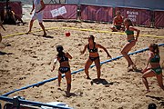 Deutsch: Beachhandball bei den Olympischen Jugendspielen 2018; Tag 4, 10. Oktober 2018; Mädchen, Vorrunde, Gruppe A - Ungarn-Chinese Taipei (Taiwan) 2:0 English: Beach handball at the 2018 Summer Youth Olympics at 10 October 2018 – Girls Preliminary Round Group A‎ – Hungary-Chinese Taipei 2:0