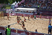 Deutsch: Beachhandball bei den Olympischen Jugendspielen 2018; Tag 4, 10. Oktober 2018; Mädchen, Vorrunde, Gruppe A - Ungarn-Chinese Taipei (Taiwan) 2:0 English: Beach handball at the 2018 Summer Youth Olympics at 10 October 2018 – Girls Preliminary Round Group A‎ – Hungary-Chinese Taipei 2:0