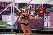 Deutsch: Beachhandball bei den Olympischen Jugendspielen 2018; Tag 4, 10. Oktober 2018; Mädchen, Vorrunde, Gruppe A - Venezuela-Paraguay 1:2 English: Beach handball at the 2018 Summer Youth Olympics at 10 October 2018 – Girls Preliminary Round Group A - Venezuela-Paraguay 1:2