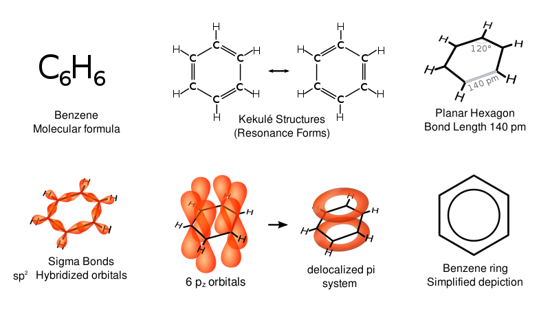 The various representations of benzene.
