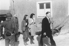 Local residents forced to confront corpses and other evidence at newly liberated Buchenwald Buchenwald Forced Confrontation 60635.jpg