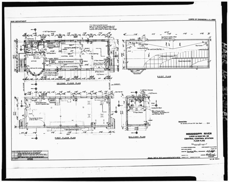 File:CENTRAL CONTROL STATION - FLOOR PLANS Drawing No. M-L 26 70-12. January 1937 - Upper Mississippi River 9-Foot Channel Project, Lock and Dam 26, Alton, Madison County, IL HAER ILL,60-ALT,3-80.tif