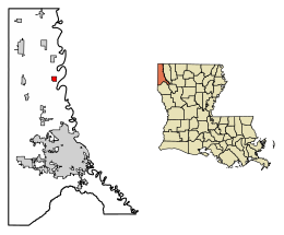 Location of Belcher in Caddo Parish, Louisiana.