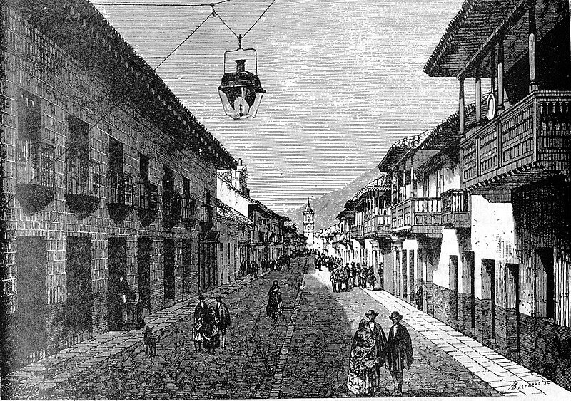 File:Calle real de Bogotá en 1869 dibujo de Therond.jpg