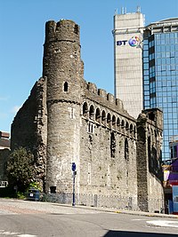 The castle in its modern setting Castell Abertawe.JPG