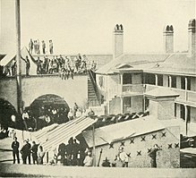 Federal prisoners captured at the First Battle of Bull Run were transported to Charleston S.C. and held inside a makeshift prison at Castle Pinckney. (photo August 1861) CastlePinckneyPrisoners1861.jpg