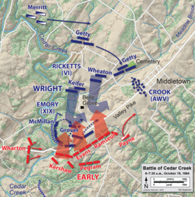 map showing Confederate attacks pushing Union troops further back while Union cavalry moves east