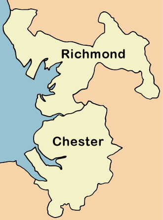 The Diocese of Chester when created in 1541 showing the extent of the two archdeaconries that went to make it up. ChesterDiocese-1541.svg
