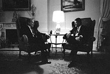 An example of McNeely's work, shot in his trademark black and white film, of Clinton meeting with former President Richard Nixon, 1993. Clinton Nixon.jpg