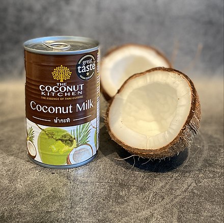 Thai coconut flesh used to process then package coconut milk in a 400 ml tin