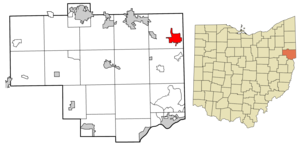 Location of East Palestine in Columbiana County and the State of Ohio