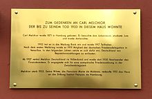 Muistolaatta Carl Melchiorille, Heimhuder Straße 55, Hamburg.jpg