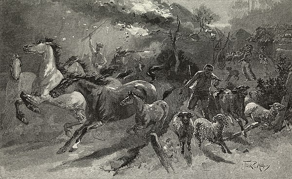 Vandemonian bushrangers plundering and burning a homestead