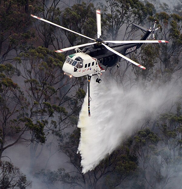 A Coulson Aircrane S-61L dropping water during the Australia bushfire season.