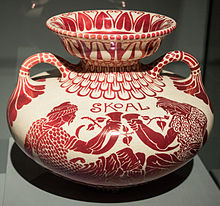 Skoal, the usual toast in Nordic languages, Maw & Co English art pottery vase designed by Walter Crane, c. 1885 Crane - Skoal - decorative vessel.jpg