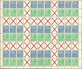 1953 DDR stamp sheet with St. Andrew's crosses printed in the gutters DDRsheet5and10pf1953.jpg