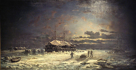 Ironclad floating battery of the  Dévastation class, spending the winter of 1855–1856 in the Crimea.