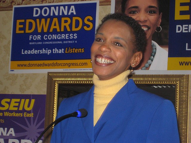 Edwards at her victory rally on February 13, 2008