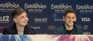 Joe and Jake at a press conference during the Eurovision Song Contest 2016 in Stockholm.