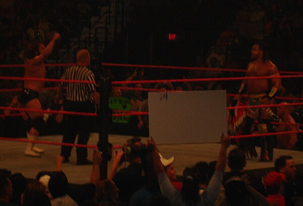 Eugene and Tatanka in the ring during Tatanka's return in August 2005