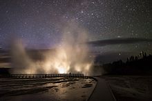 Excelsior Geyser at night, Midway Geyser Basin Excelsior Geyser at night, Yellowstone.JPG