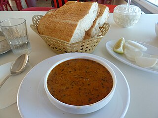 Turkish ezogelin soup is made with bulgur and red lentils.