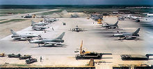 F-100Ds of the 416th Tactical Fighter Squadron at Bien Hoa Air Base, South Vietnam, in late June or early July 1965 F-100Ds 416TFS DaNang 1965.jpg