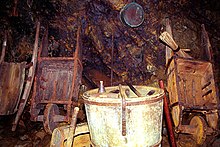 Wheelbarrows and other tools used for mining. Falu gruva 1.jpg