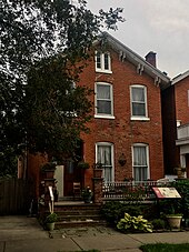 A two story brick house