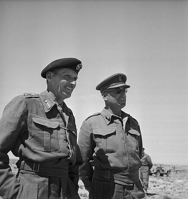 General Bernard Montgomery and Brigadier William Gentry (right) in Tunisia during the Second World War