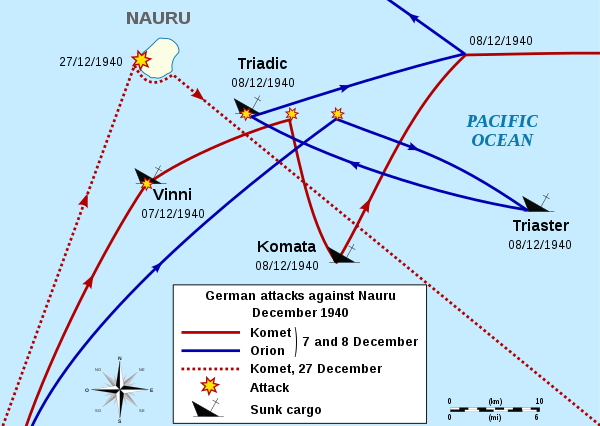 The German attacks on Nauru on 7–8 December and 27 December 1940.