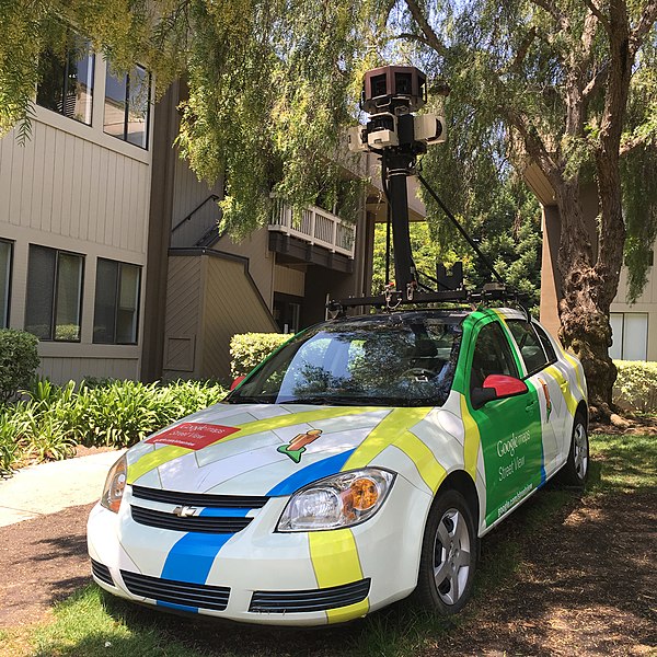 File:Google Maps Car at Googleplex.jpg
Description	
English: A car used for Google Maps at Googleplex
Date	27 July 2016, 12:58:22
Source	Own work
Author	The Pancake of Heaven!
Camera location	37° 25′ 12″ N, 122° 05′ 13.2″ W Kartographer map based on OpenStreetMap.	View this and other nearby images on: OpenStreetMap - Google Earth