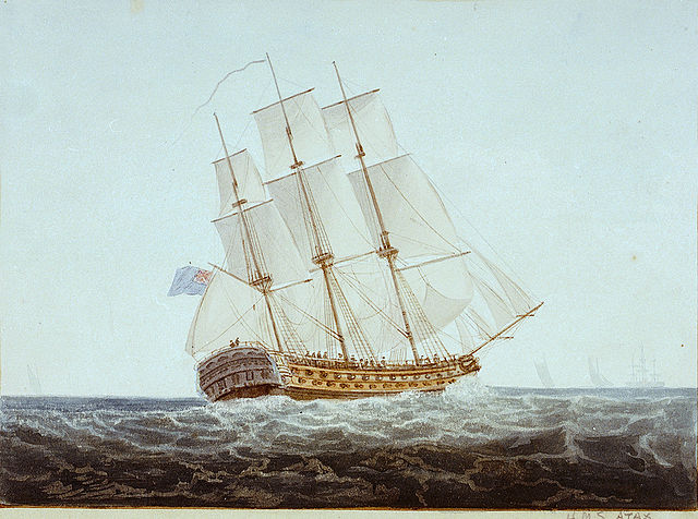 Watercolour of HMS Ajax, in the collections of the National Maritime Museum; no artist or date given