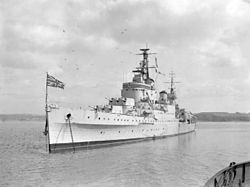 HMS Newcastle (C76) at anchor in Plymouth Sound.jpg