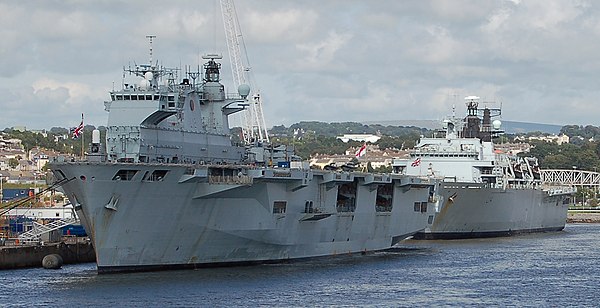 HMS Ocean berthed ahead of Albion in Devonport Dockyard