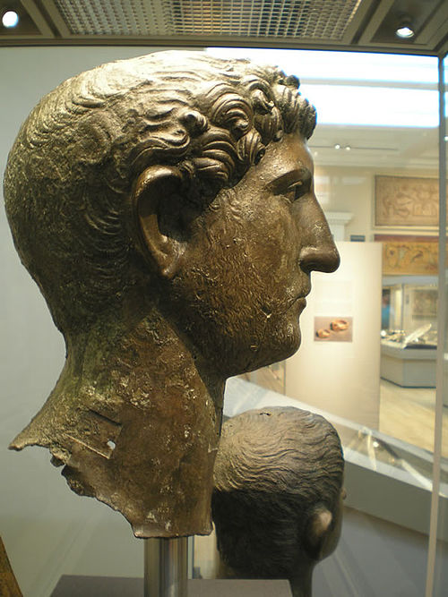 A bronze head of Hadrian found in the River Thames in London (British Museum)