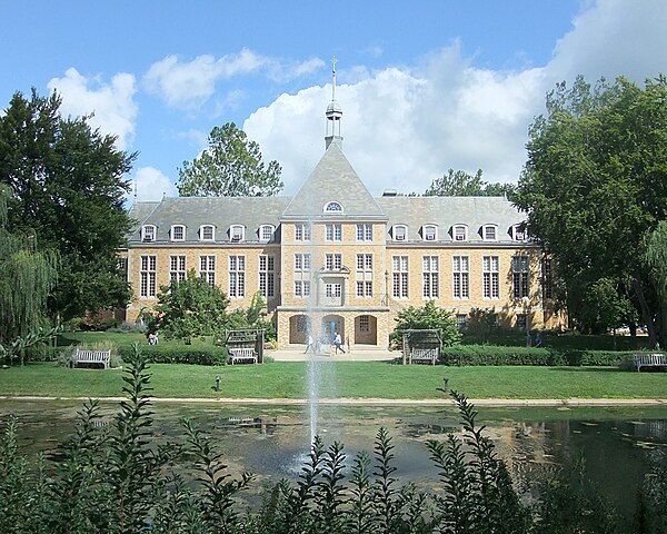 Haggar College Center as viewed from the island on Lake Marian on the Saint Mary's College campus.