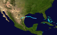 Мапа руху та інтенсивності Урагану Ганна за шкалою Саффіра-Сімпсона.