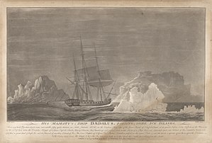 His Majesty's Ship Daedalus passing some ice islands - on the Eastern Steep edge of the Great Bank of Newfoundland RMG PY0737.jpg