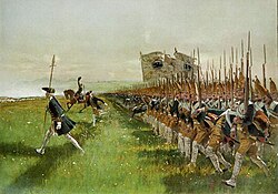 Attack of the Prussian infantry at the Battle of Hohenfriedberg in 1745 Hohenfriedeberg - Attack of Prussian Infantry - 1745.jpg