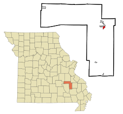 Location of Arcadia within Iron County, Missouri